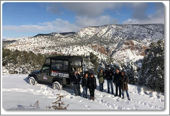 group on a beautiful winter Colorado Jeep Tour.